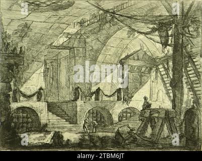 Prigionieri su una piattaforma di proiezione, tra il 1749 e il 1750. Dall'Invenzioni capric di Carceri. Foto Stock