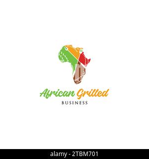 Ispirazione per il design del logo del ristorante africano alla griglia Illustrazione Vettoriale