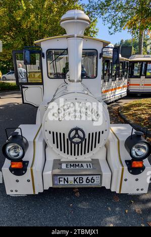 Treno navetta, servizio navetta, dotto-Trains, Unteruhldingen, Baden-Wuerttemberg, Germania Foto Stock