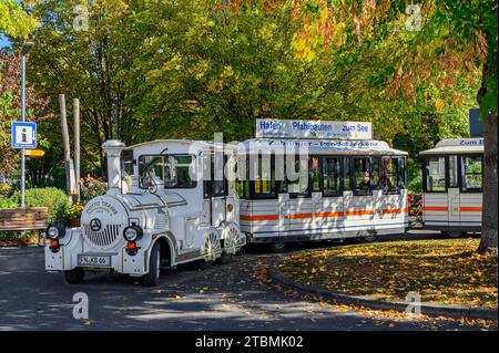 Treno navetta, servizio navetta, dotto-Trains, Unteruhldingen, Baden-Wuerttemberg, Germania Foto Stock