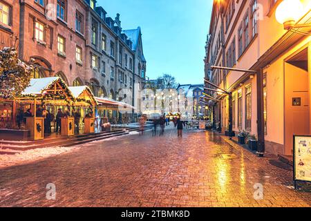 Mercatino di Natale al mercato del pesce di Erfurt, Turingia, Germania Foto Stock