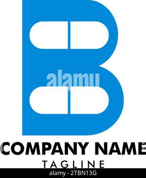 Design del logo della pillola o della capsula della lettera B iniziale Illustrazione Vettoriale