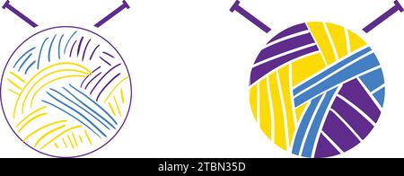 Set di logo per filati e aghi per maglieria per siti o attività artigianali Illustrazione Vettoriale