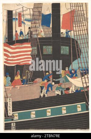 Yokohama Trade: Picture of Westerners Shipping Cargo 1960 di Utagawa (Gountei) Sadahide Foto Stock