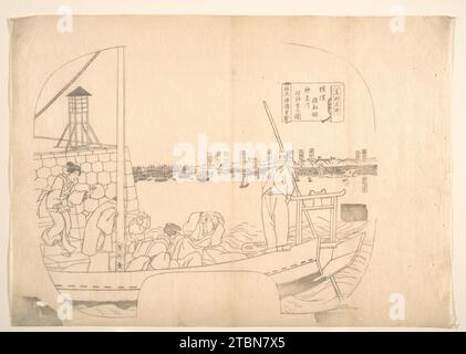 Bozza Line-Block Print for fan 2007 di Utagawa (Gountei) Sadahide Foto Stock