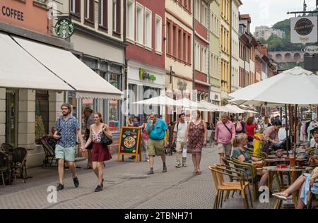 Touristen, Passanten, Fußgängerzone, Einkaufstraße, Hauptstraße, Heidelberg, Baden-Württemberg, Deutschland Foto Stock