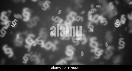 Simboli di paragrafo volanti su sfondo grigio Foto Stock