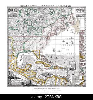 Una mappa dell'Impero britannico in America con gli insediamenti francesi e spagnoli adiacenti ovunque. Foto Stock