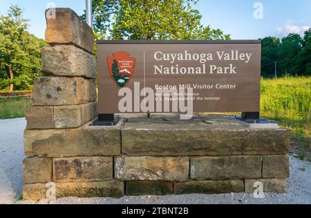 Cartello di benvenuto al Cuyahoga Valley National Park, Ohio Foto Stock