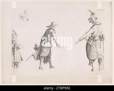 L'Enrolement des Troupes (l'arruolamento delle Troupes), da la vie de Ferdinand Ier de Medicis serie appelee aussi Les Batailles des Medicis (la vita di Ferdinando i de'Medici chiamate anche le battaglie Medicee) [seconda di due tavole supernumari] 1957 di Jacques Callot Foto Stock