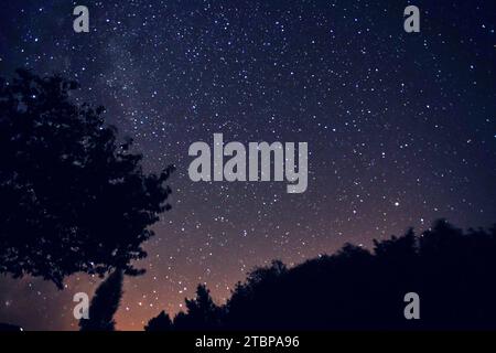 Cielo notturno Perigord National Forest Dordogne France cielo notturno sul lago. Destinazione di viaggio in Francia. Foto Stock