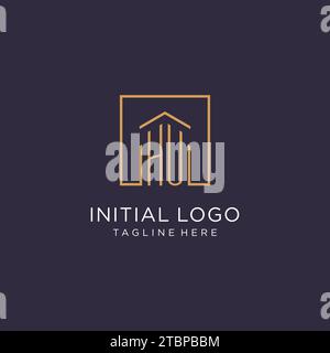 Design iniziale del logo quadrato HU, idee di design in stile moderno e di lusso del logo immobiliare Illustrazione Vettoriale