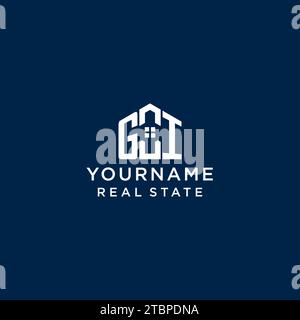 Logo monogramma IG con lettera iniziale con forma astratta della casa, grafica vettoriale semplice e moderna del logo immobiliare Illustrazione Vettoriale
