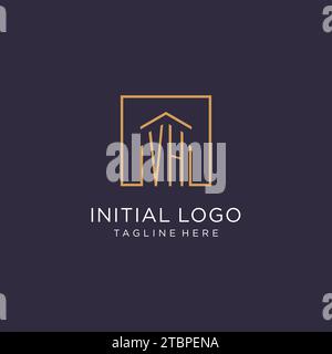 Design iniziale del logo quadrato VH, idee di design in stile moderno e di lusso del logo immobiliare Illustrazione Vettoriale