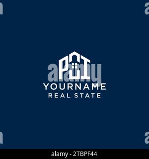 Logo monogramma PI con forma astratta, grafica vettoriale di design semplice e moderno del logo immobiliare Illustrazione Vettoriale