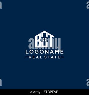 Logo BT monogramma con lettera iniziale con forma astratta della casa, grafica vettoriale di design semplice e moderno del logo immobiliare Illustrazione Vettoriale