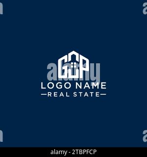 Logo monogramma GP con lettera iniziale con forma astratta della casa, grafica vettoriale semplice e moderna del logo immobiliare Illustrazione Vettoriale