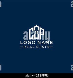 Logo del monogramma CP con lettera iniziale con forma astratta, grafica vettoriale di design semplice e moderno del logo immobiliare Illustrazione Vettoriale