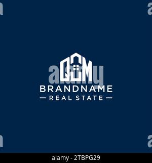 Logo monogramma QM con lettera iniziale con forma astratta, grafica vettoriale di design semplice e moderno del logo immobiliare Illustrazione Vettoriale