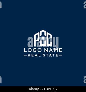 Logo monogramma PC con lettera iniziale con forma astratta, grafica vettoriale di design semplice e moderno del logo immobiliare Illustrazione Vettoriale