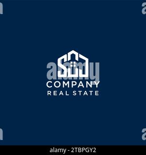 Logo monogramma SJ con lettera iniziale con forma astratta della casa, grafica vettoriale di design semplice e moderno del logo immobiliare Illustrazione Vettoriale