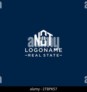 Logo monogramma NT con lettera iniziale con forma astratta della casa, grafica vettoriale semplice e moderna del logo immobiliare Illustrazione Vettoriale