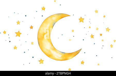 Night Moon Stars Vector Illustration acquerello. Cielo notturno. Illustrazione Vettoriale