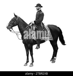 Il generale William T. Sherman a cavallo (il suo cavallo Duke) al Federal Fort No. 7, Atlanta, Georgia, settembre-novembre, 1864. Foto della guerra in Foto Stock