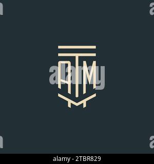 Monogramma iniziale AM con idee di design del logo a colonna Simple line art Illustrazione Vettoriale