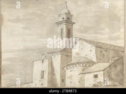 Chiesa con una torre e un tetto piastrellato, a Roma (piccolo quaderno italiano, foglia 36 recto) 1957 di Joseph Wright (Wright of Derby) Foto Stock