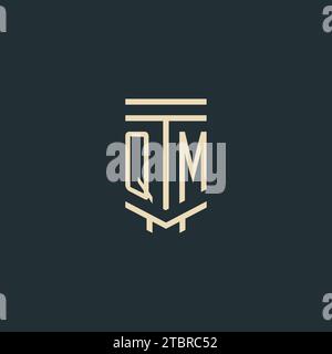 Monogramma iniziale QM con semplici idee di design del logo della colonna line art Illustrazione Vettoriale