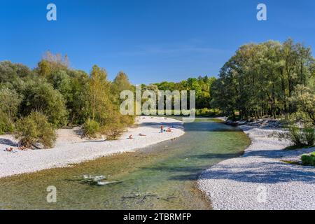 Germania, Baviera, Monaco, Sendling, Isar Valley, Flaucher, braccio Isar, vista da Flauchersteg Foto Stock