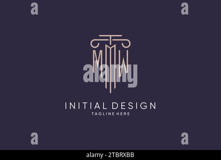 Logo MW design del pilastro iniziale con stile moderno e di lusso il miglior design per idee di design di studi legali Illustrazione Vettoriale