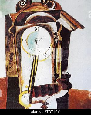 Pittura ad olio di Volker von Mallinckrodt in stile cubista, cubismo, vecchio orologio da parete ca. XIX secolo - Volker von Mallinckrodt studiò arte con Xaver Fuhr a Monaco. Foto Stock