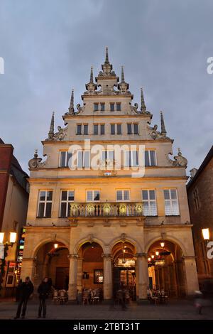 Enoteca cittadina al tramonto, Münster, Münsterland, Renania settentrionale-Vestfalia, Germania Foto Stock