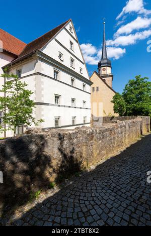 Centro storico della città di Fladungen nel Rhön, distretto di Rhön-Grabfeld, riserva della biosfera di Rhön, bassa Franconia, Franconia, Baviera, Germania Foto Stock