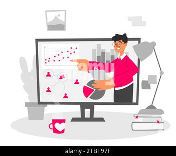 Concetto di apprendimento online. Desktop con computer e materiale didattico Illustrazione Vettoriale