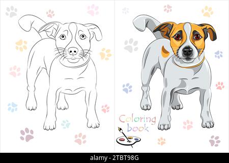 Pagina Vector Coloring Book del cane da cartone animato Jack Russell Terrier Illustrazione Vettoriale