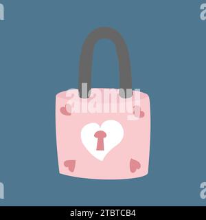 Chiave di blocco Love Moments. Lucchetto rosa con cuori. Illustrazione vettoriale. Illustrazione Vettoriale
