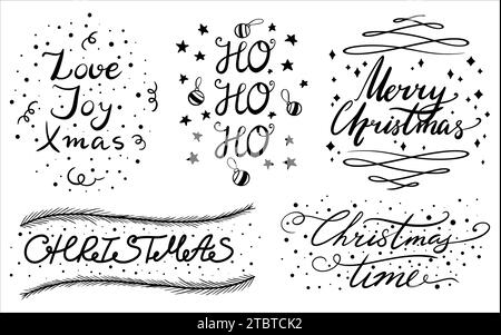 serie di frasi buon natale, lettering. Calligrafia natalizia Illustrazione Vettoriale