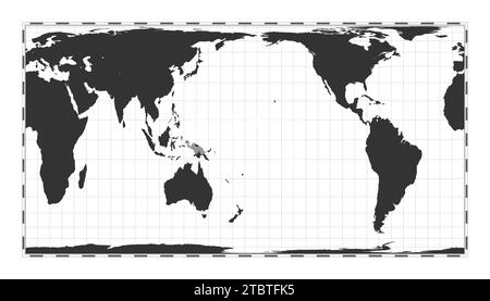 Mappa vettoriale del mondo. Proiezione cilindrica ad area uguale. Mappa geografica del mondo pianeggiante con linee di latitudine e longitudine. Centrato a 180 gradi di longitudine. VEC Illustrazione Vettoriale