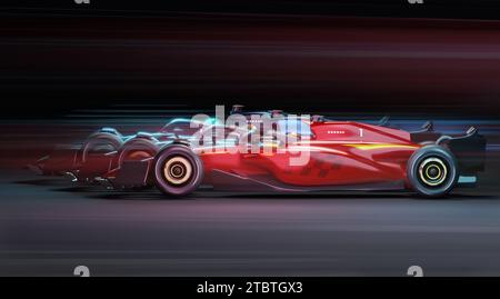 Formula uno auto da corsa su sfondo scuro senza alcun marchio - rendering 3D Foto Stock