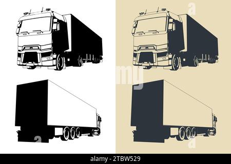 Illustrazioni vettoriali stilizzate di un veicolo semirimorchio Illustrazione Vettoriale