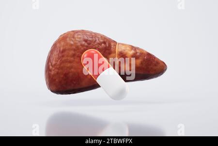 Organo epatico con stato fegato grasso, rendering 3D. Illustrazione 3D. Foto Stock