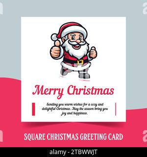 Semplice design Vector natalizio con mascotte di Babbo Natale, sfondo bianco e buon Natale Illustrazione Vettoriale