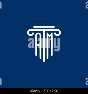 Monogramma iniziale del logo AM con design semplice dell'icona a colonna Illustrazione Vettoriale