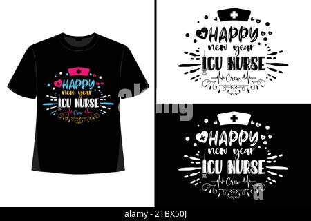 Happy New YearT-shirt, Typography Vector, T-shirt Design Vector, Happy New Year 2024, design t-shirt New Year, New 2024 t-shirt Design Illustrazione Vettoriale