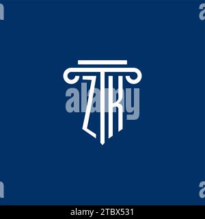 Monogramma con logo iniziale ZK con design a colonna semplice Illustrazione Vettoriale