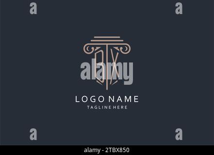 Logo monogramma BX con icona a forma di pilastro, logo di design elegante ed elegante per idee di design iniziali del logo di stile dello studio legale Illustrazione Vettoriale