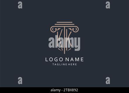 Logo monogramma KK con icona a forma di pilastro, logo di design elegante ed elegante per idee di design iniziali del logo di stile dello studio legale Illustrazione Vettoriale